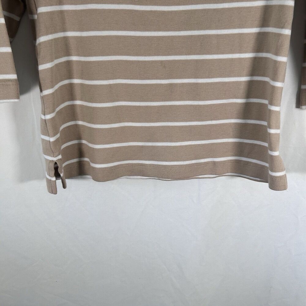 Chico's Blouse Women's Small Beige White Striped 3/4 Sleeve Round Neck Cotton - Picture 8 of 9